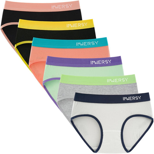 INNERSY Girls' Underwear Cotton Briefs Wide Waistband Panties for Teens 6 Pack (L(12-14 yrs), Basics)