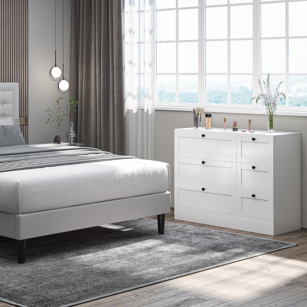 Homfa 6 Drawer White Double Dresser,Wood Storage Cabinet for Living Room, Chest of Drawers for Bedroom