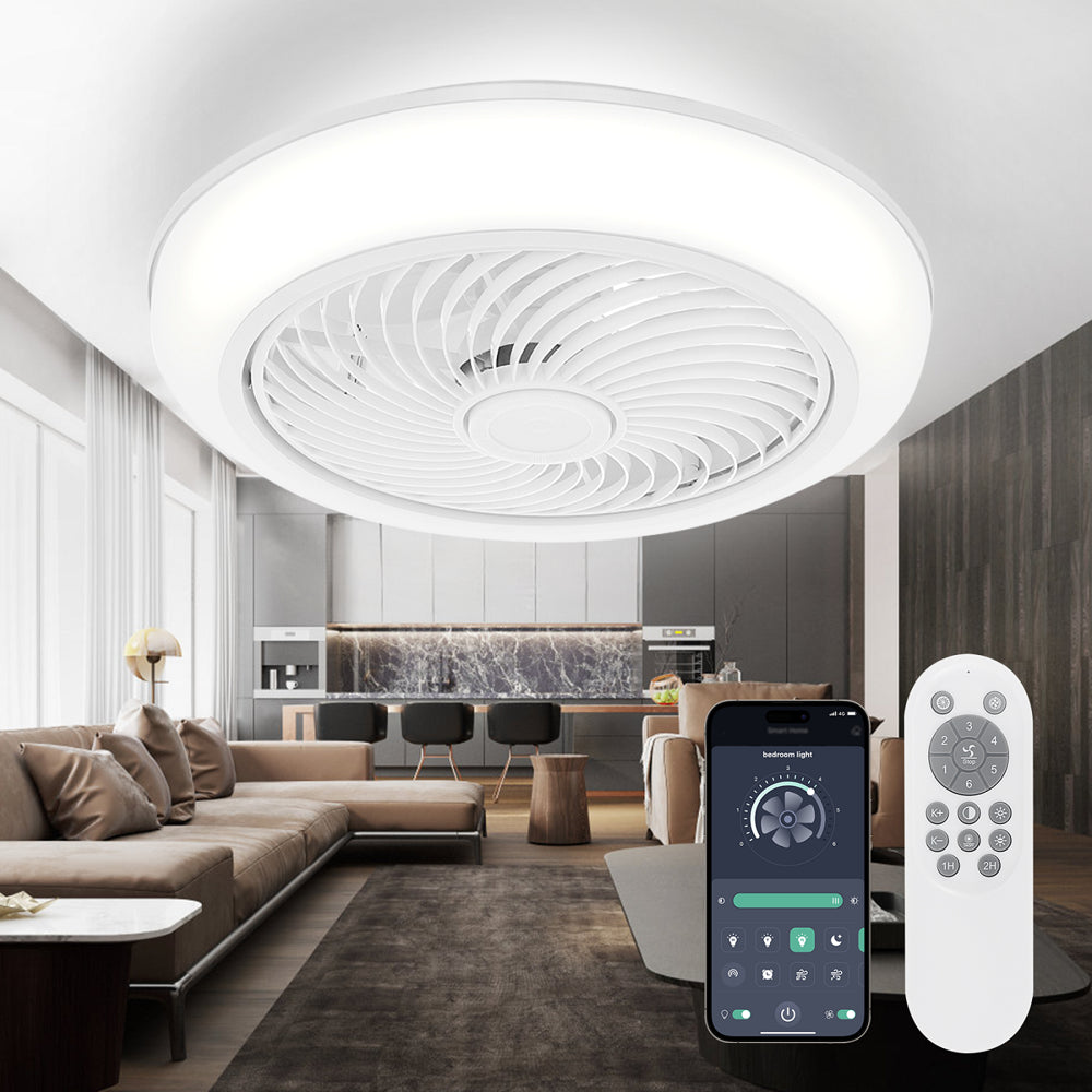 19In Indoor Ceiling Fan with Light ,Remote & APP Control, 3 Colors Lighting and 6 Wind Speeds, Invisible Bladeless Ceiling Fan, Timing Setting, White