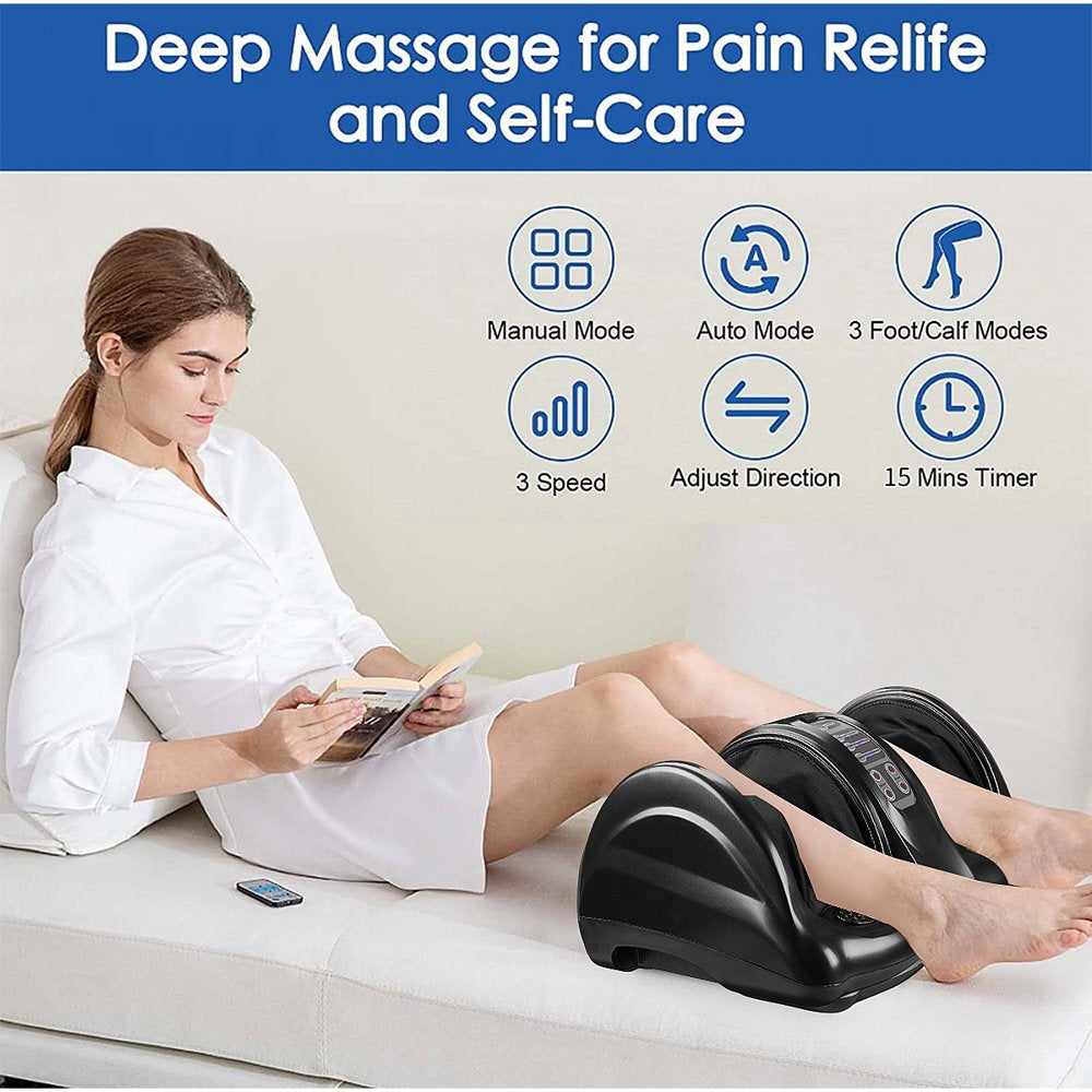 Binecer Foot Massager Machine with Heat, Shiatsu Foot Massager for Circulation and Pain Relief, 5-in-1 Deep Kneading Rolling Scraping Massage for Calf Leg Arm, Remote Control