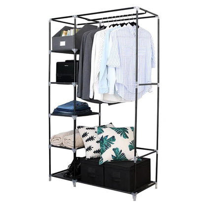 Beige Clothes Closet Portable Wardrobe Clothes Storage Non-Woven Fabric Wardrobe Organizer with Hanging Rod