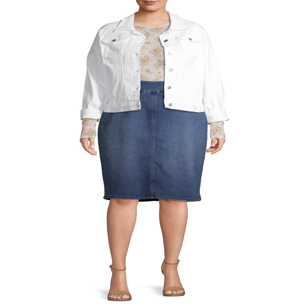  Women'S plus Size Pull-On Denim Skirt