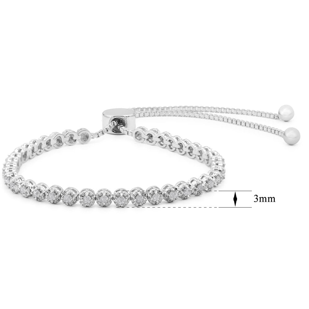  1 Carat Natural Diamond Adjustable Bolo Slide Tennis Bracelet for Women