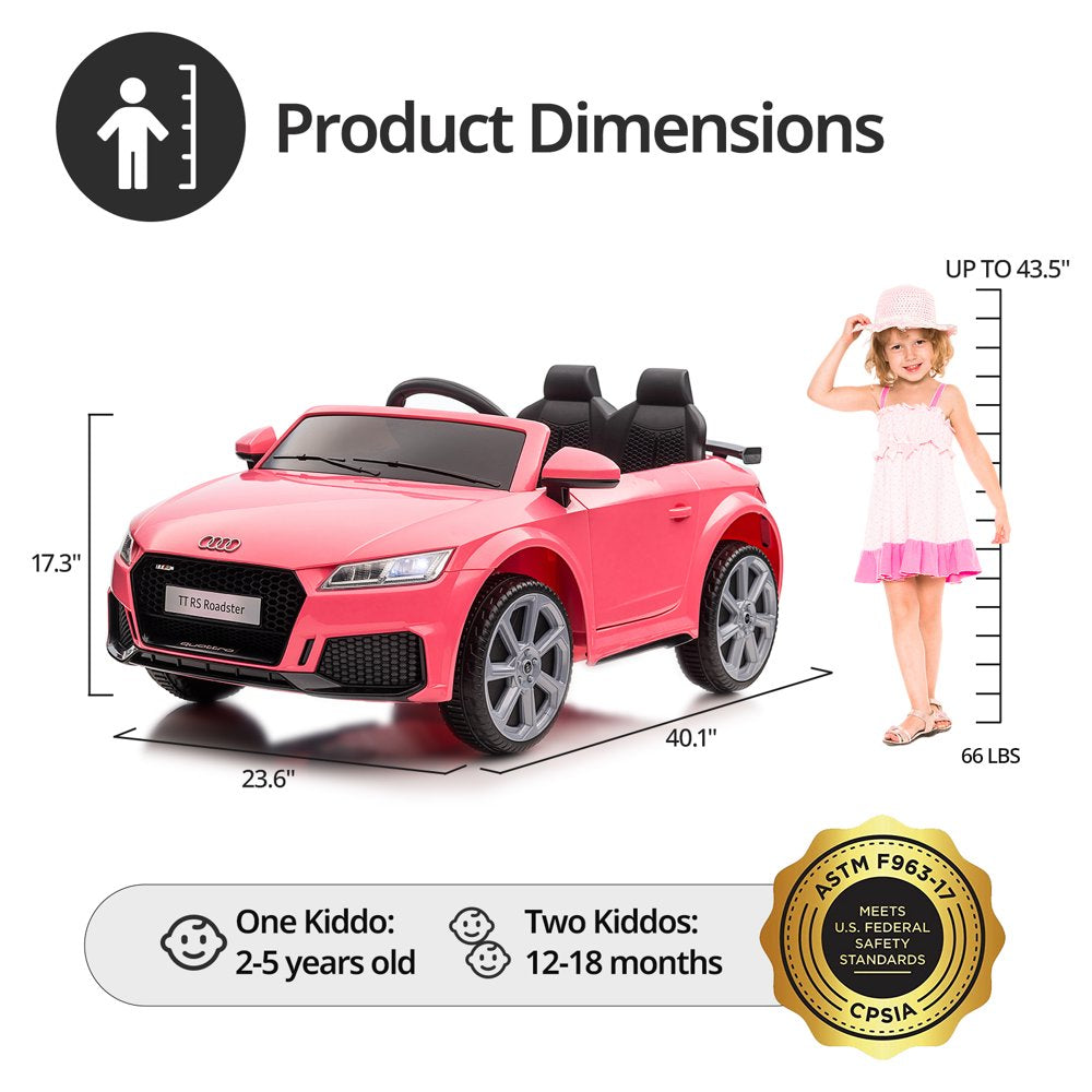 Hikiddo Electric Ride on Car for Kids, Licensed Audi 12V Powered Ride-on Toy with Remote - Pink