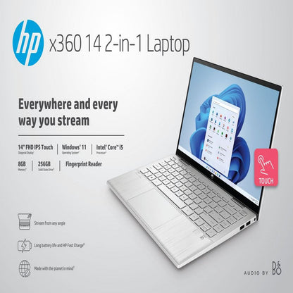 HP 14" FHD Pavilion x360 Laptop, Intel Core i5-1235U, 8GB, 256GB, Silver, Windows 11, 14-dy2050wm