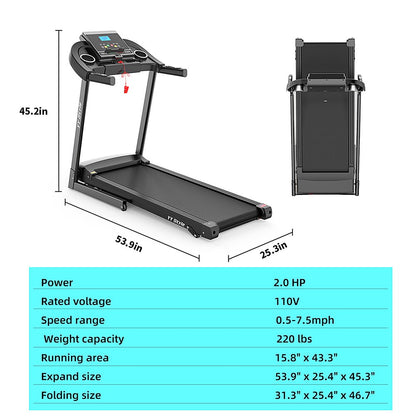 Clearance Folding Treadmill with Incline Foldable Electric Running Walking Machine for Home Fitness Jogging Exercise, Shock-Absorbent Running Deck, Device Holder - Black