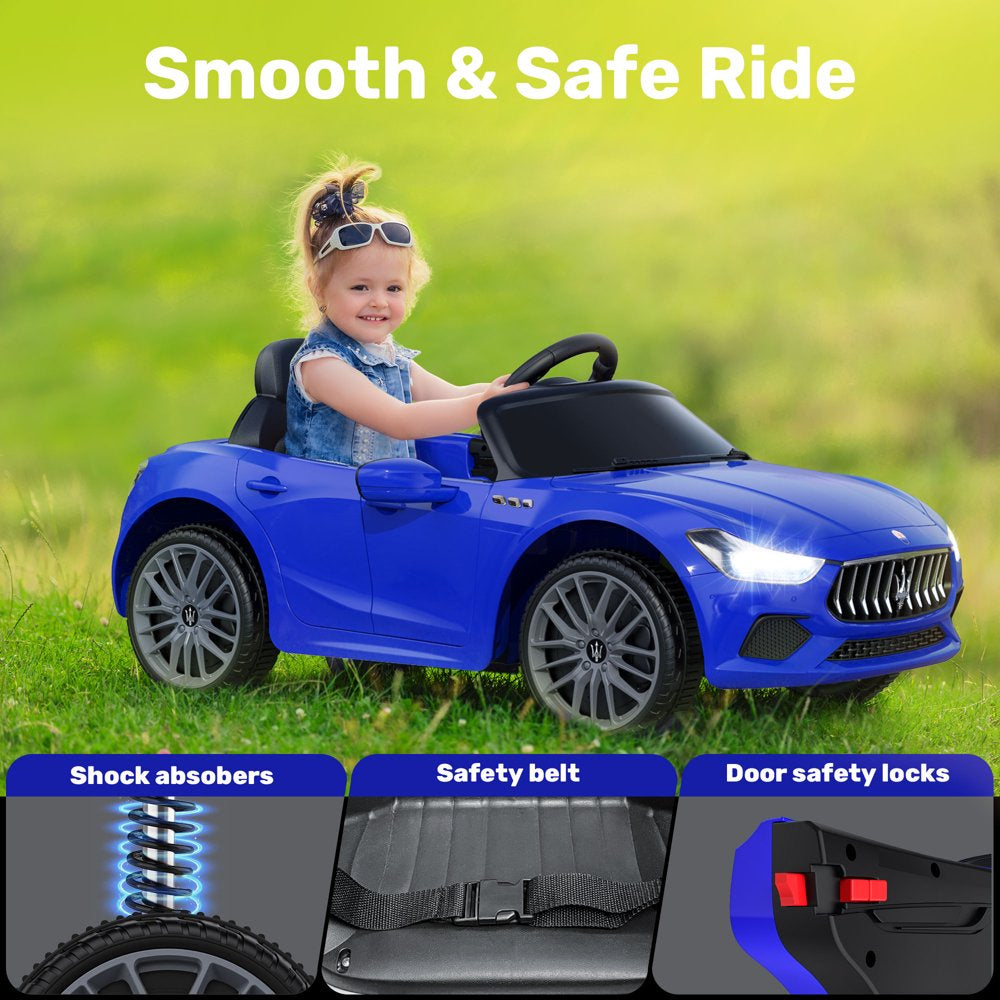 TOKTOO 12V Maserati Licensed Kids Ride-on Car w/ Remote Control, Music Player, Openable Doors-Blue