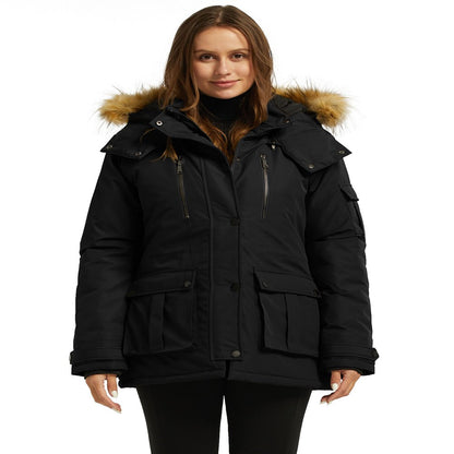 Wantdo Women's Winter Coat Thickened Winter Parka Hooded Puffer Jacket Black L