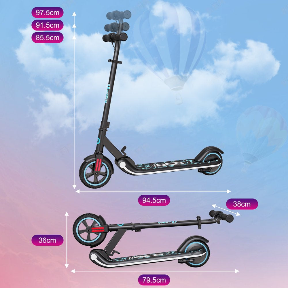 RCB Electric Scooter, for Kids Ages 6+, 3 Speeds and Height Adjustable,Vibrant Lights,Black