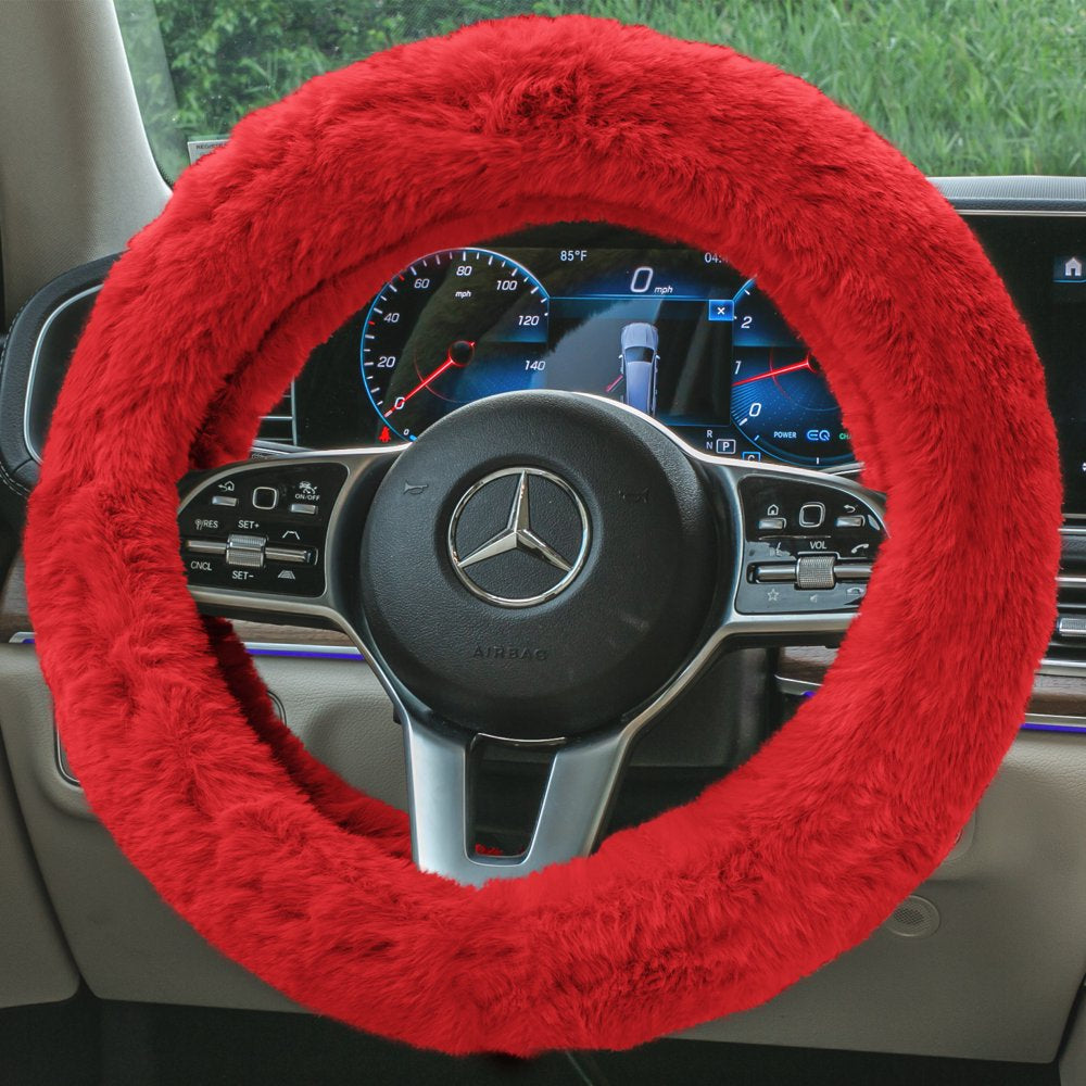  Faux Rabbit Fur Cozy Soft Fluffy Fuzzy Universal Fit Plush Steering Wheel Cover for Car, SUV, Van, Truck - Beige FH2016BEIGE