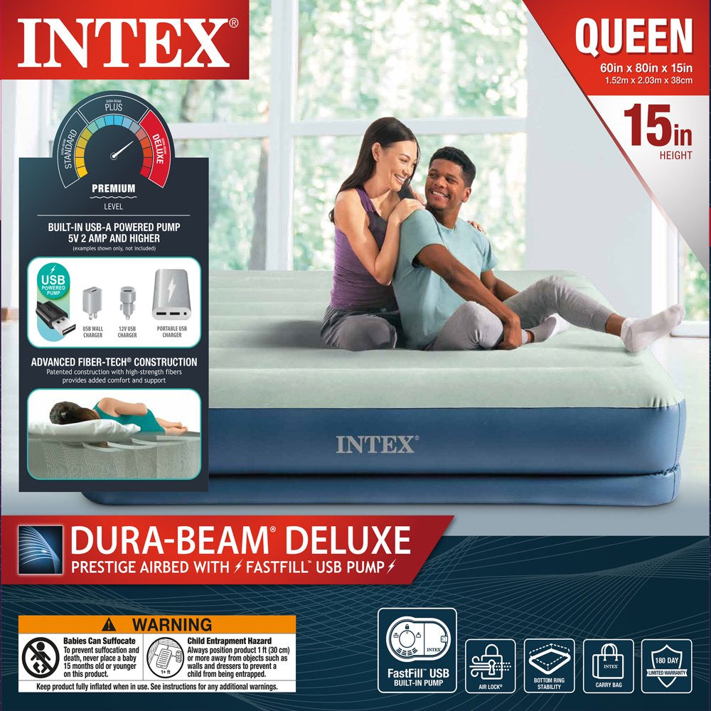 Intex 15" Prestige Airbed with Built-in USB Powered Pump - QUEEN