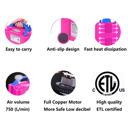 Electric Balloon Pump, Only 3 Seconds Quick Fill Air, Portable Dual Nozzle Rose Red 110V 600W Blower Air Balloon Pump & Inflator for Party Birthday Wedding Decoration