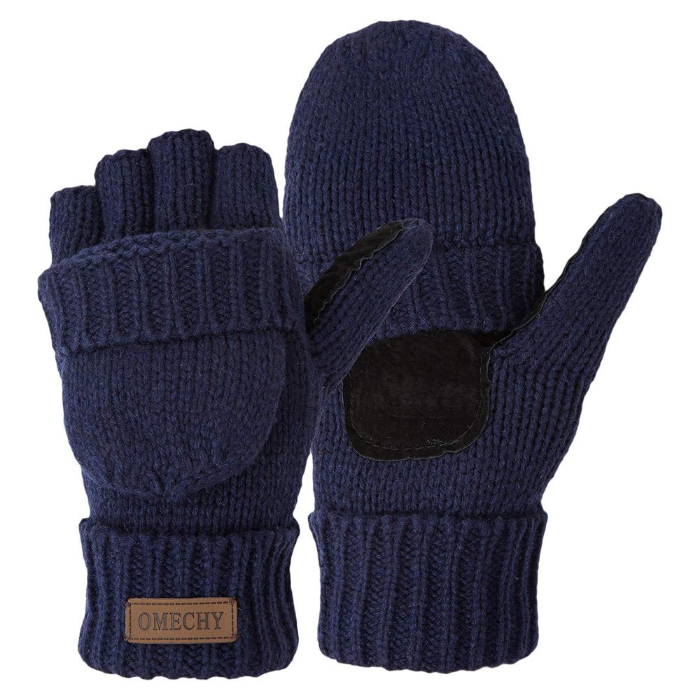 COOPLUS Mittens Winter Fingerless Gloves Warm Wool Knitted Gloves Convertible Gloves for Men and Women