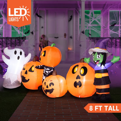 8 ft Long Three Halloween Characters and Pumpkin Patch Halloween Inflatable Yard Decoration