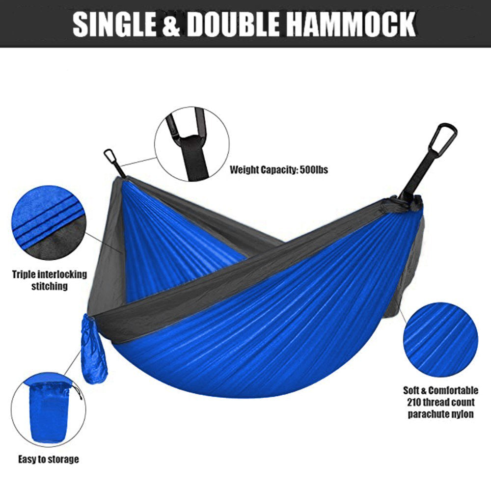 Camping Hammock Double Portable Hammock 118×78in, Camping Accessories for Outdoor, Indoor, Travel, Beach Blue Black