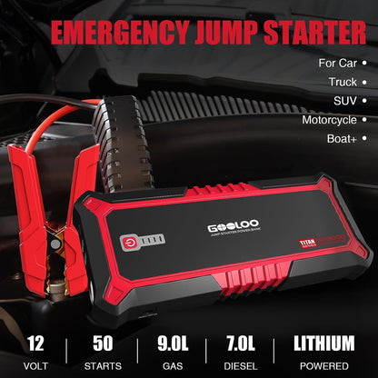 GOOLOO Jump Starter,3000A Peak 12V Car Jumper Pack(Up to 9L Gas and 7L Diesel Engine),SuperSafe Portable Lithium Battery Jump Starter Battery Booster Car Starter with USB Quick Charger