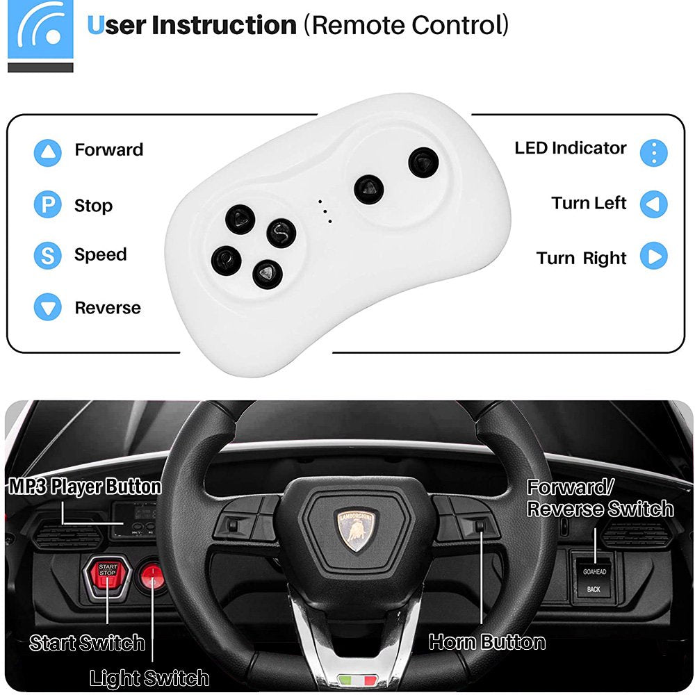 Lamborghini 12 V Powered Ride on Cars, Remote Control, Battery Powered, Black