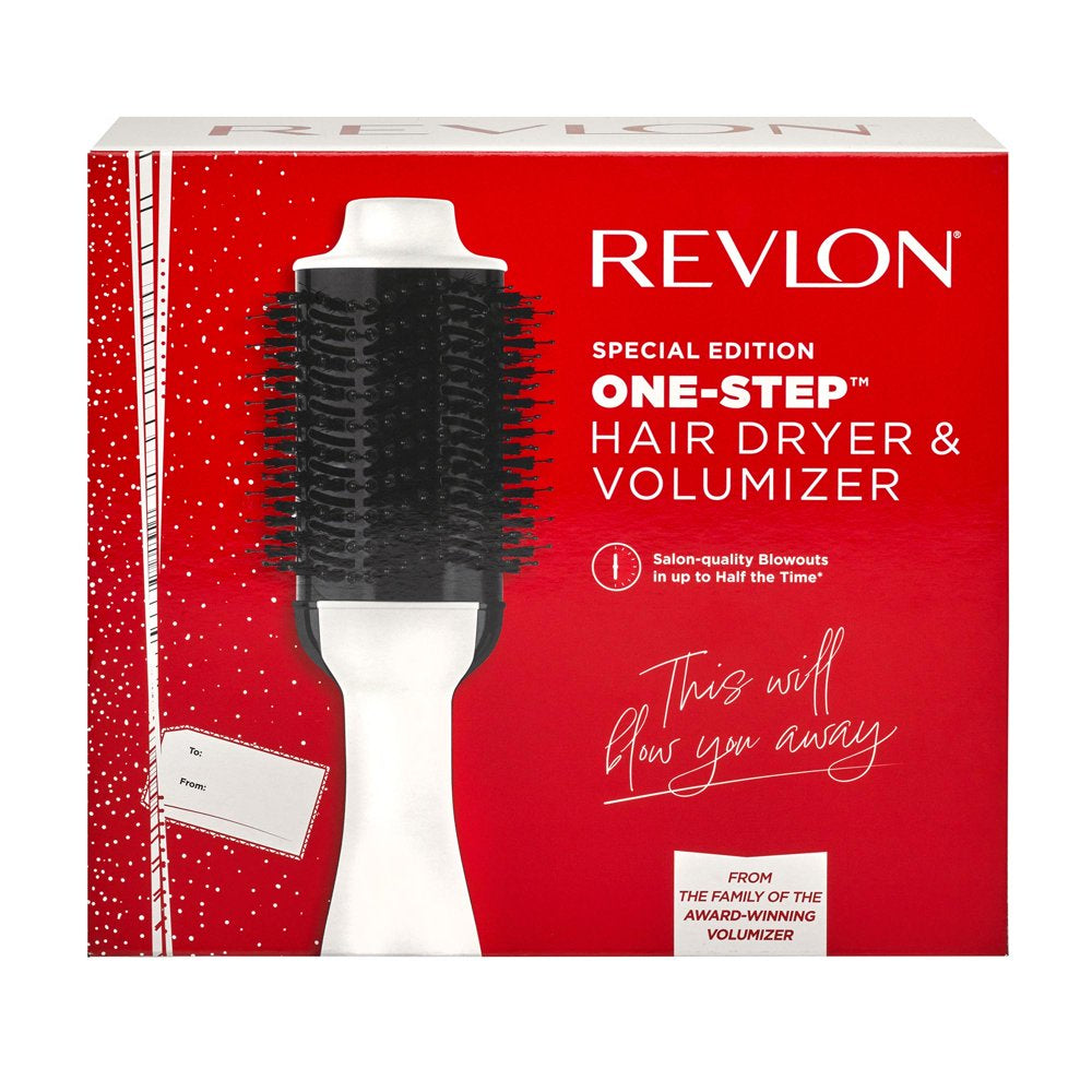 Revlon One-Step Volumizer 4.25" Ceramic Hair Dryer and Hot Air Brush, White, Holiday Edition