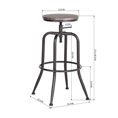 Casa Adjustable Height Swivel Wood Style round Bar Stool, Set of 2, Walnut