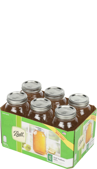 Ball Wide Mouth 64oz Half Gallon Mason Jars with Lids & Bands, 6 Count