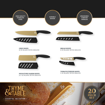 Thyme & Table 20-Piece Knife Set, Black