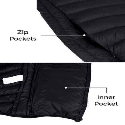  Men's Big and Tall Puffer Jacket Hooded Lightweight Spring Jacket Insulated Puffy Coat Black XL