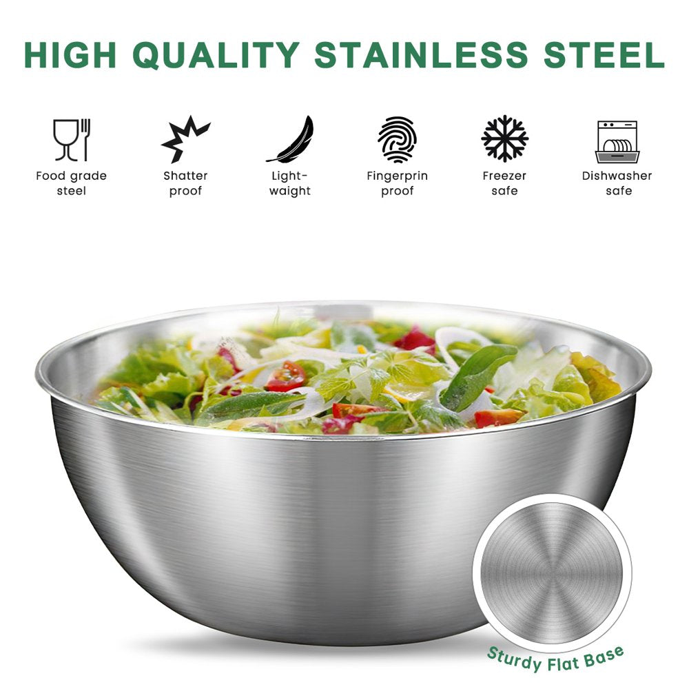 Stainless Steel Mixing Bowl Set of 5, Meal Prep Mixing Bowls,  Salad Bowl Nesting Bowls for Space Saving Storage, Great for for Kitchen Cooking, Baking, Prepping, Food Storage