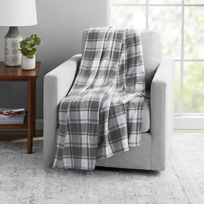 Mainstays Soft Fleece Electric Heated Throw Blanket, Gray and White Plaid, 50"x60", all ages