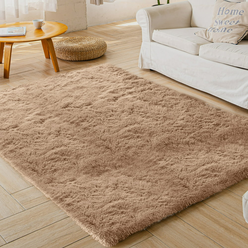 Nefoso Shag Light Gray Area Rug, 8' x 10' Soft Fluffy Area Rugs for Living Room Bedroom Kids Room Decor Carpet, Light Gray