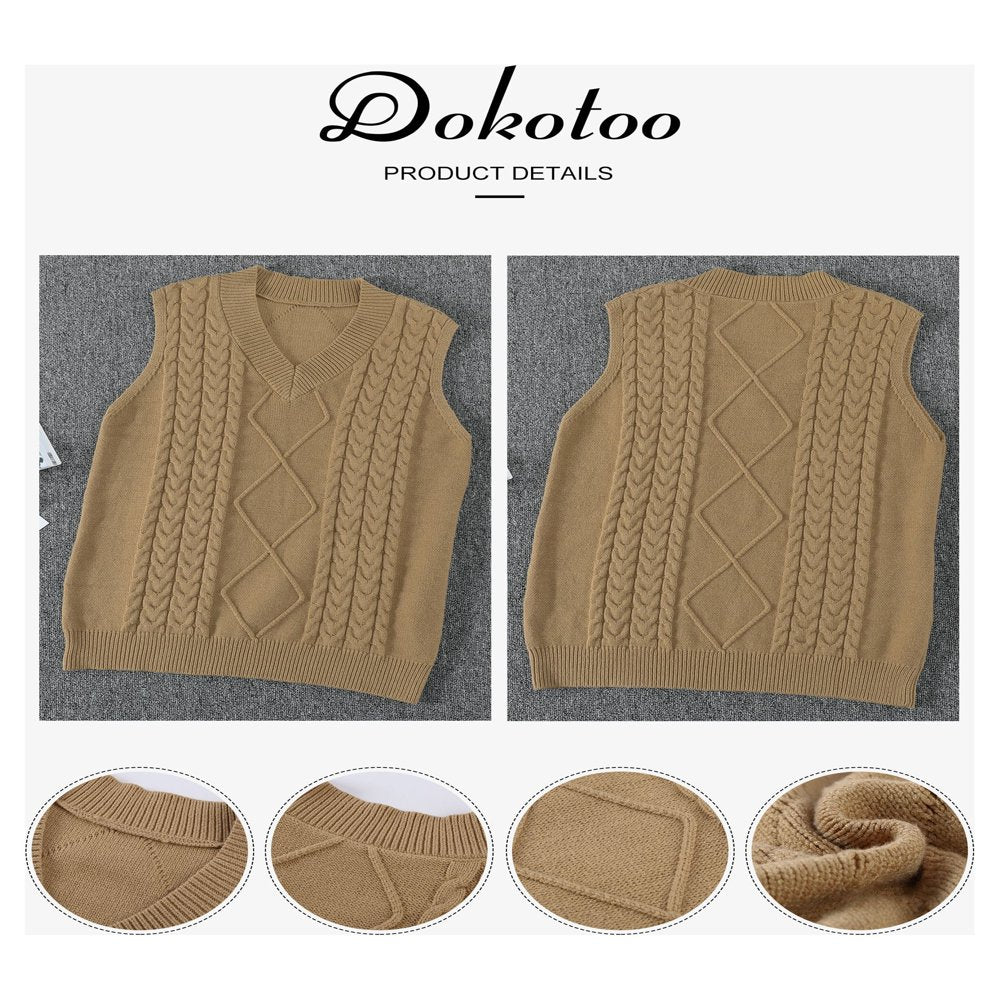 Dokotoo Womens Khaki Sleeveless Knitted Sweater Vest Cable Knit Pullover Tops, Us 12-14(L)