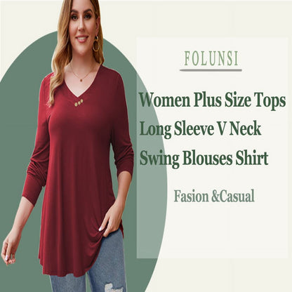 FOLUNSI Women's Plus Size Tops Casual Blouses Long Sleeve Flowy Tunic Tops m-4xl