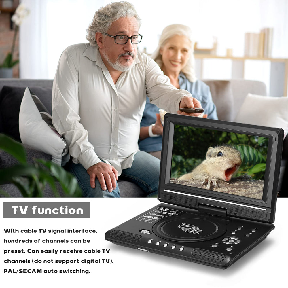 iFanze 9.8" Portable DVD Player with 8.5" HD Swivel Screen, Rechargeable Personal DVD Player with Remote, Support FM Radio, Game Function, Black