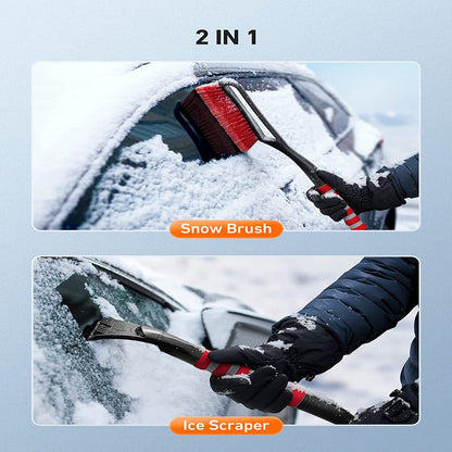 AstroAI Ice Scraper and Detachable Snow Brush for Cars, Snow Broom with Foam Grip, Red, 1 Pack