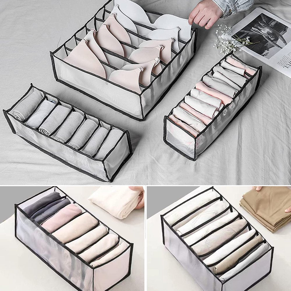 5 PCS Clothes Organizer for Clothes,Drawer Dividers Containers for Wardrobe,Cloth Storage Bins,Washable Foldable Compartment Box for Bedroom Dorm Room,Gray,Storage 5 Pcs