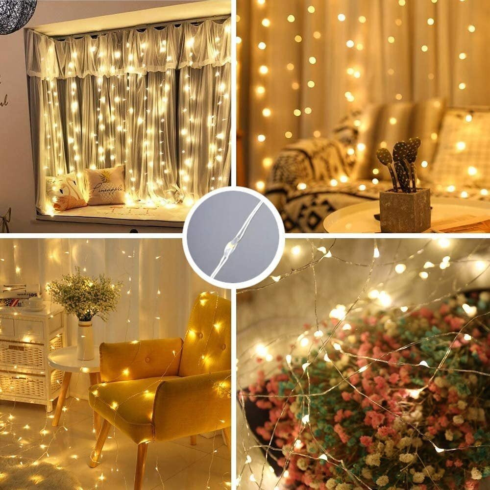 Window Curtain String Light, 300 Waterproof LED Twinkle Lights, 8 Modes Fairy Lights USB Remote Control Lights for Christmas Bedroom Party Wedding Home Garden Wall Decorations(9.9x9.9 Ft)