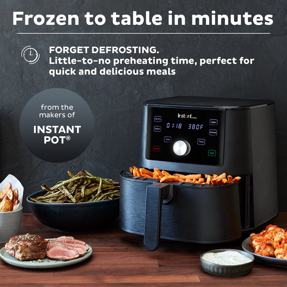 Instant Vortex 6-Quart Air Fryer Oven with Single Basket, 4-in-1 Function, Black