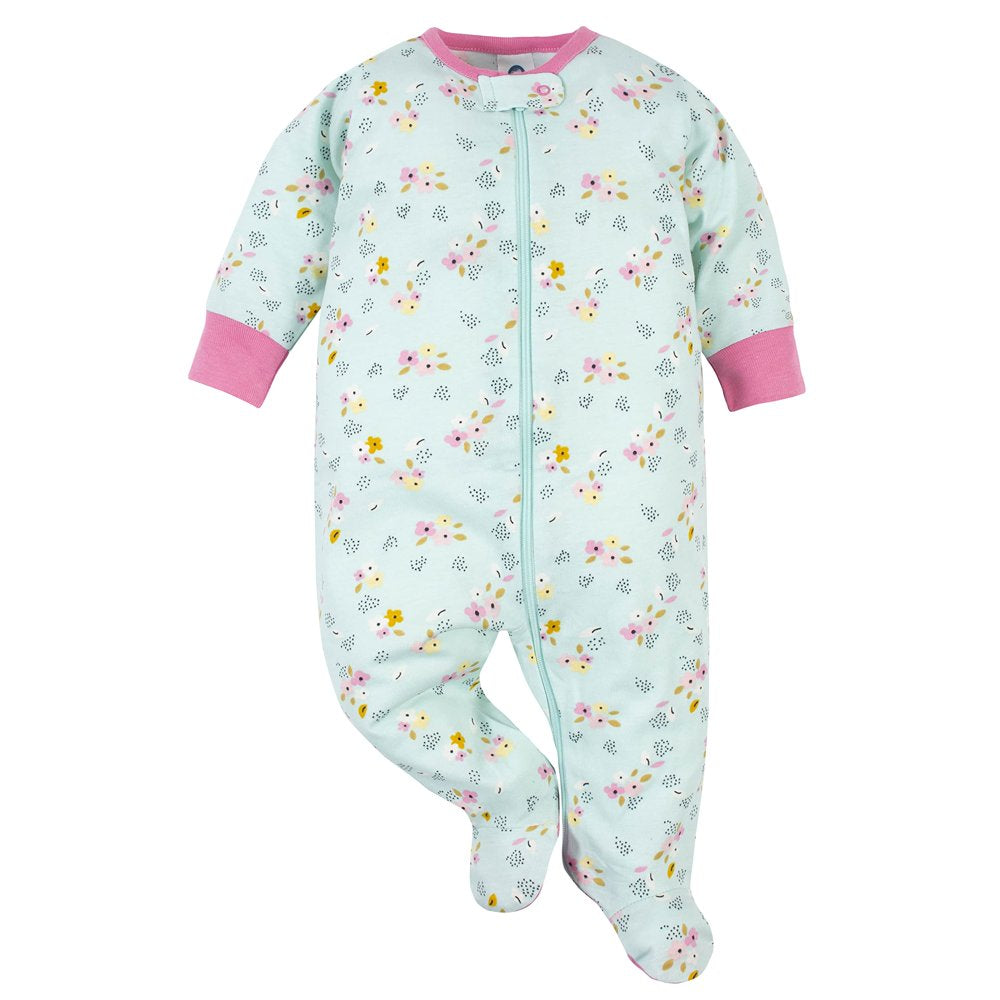 Gerber Girls' Long Sleeve Footed Sleep N' Plays, 3-Pack, Sizes Newborn - 6/9M