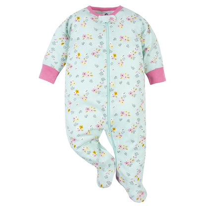 Gerber Girls' Long Sleeve Footed Sleep N' Plays, 3-Pack, Sizes Newborn - 6/9M