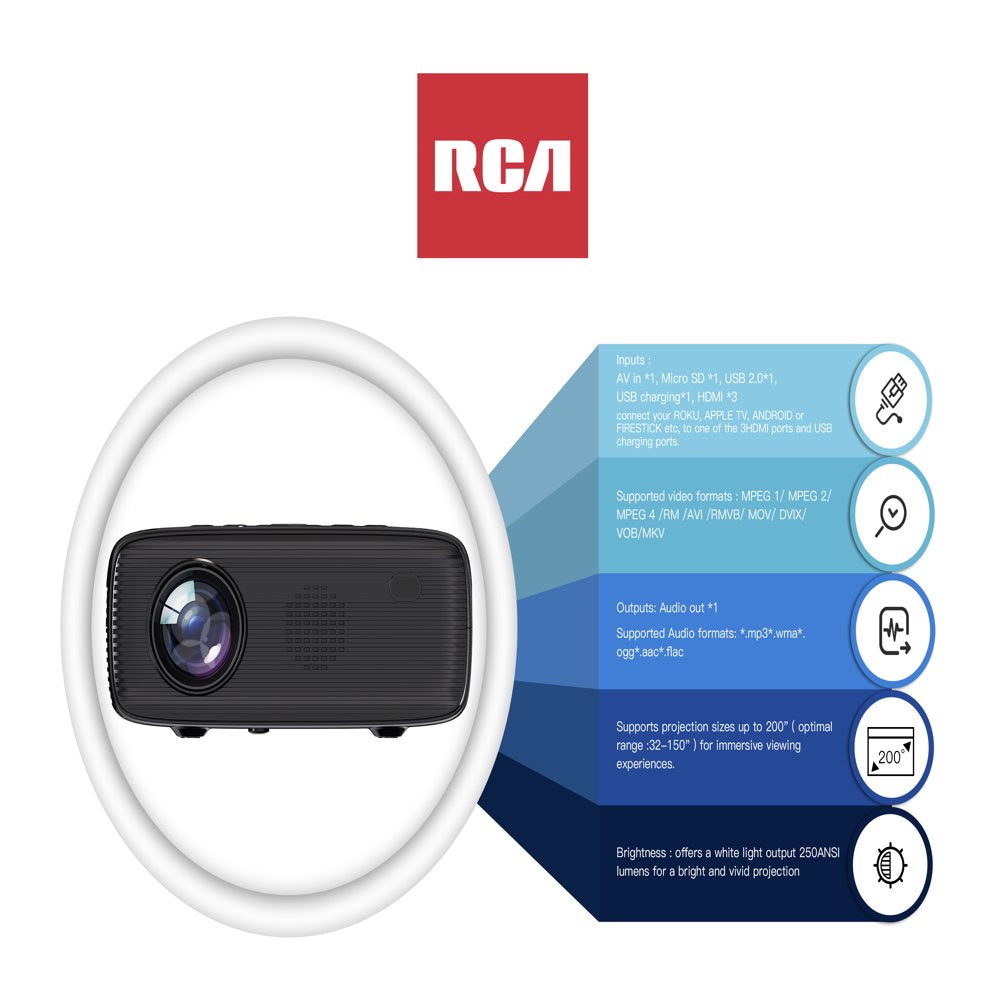 RCA, 1080P LCD Home Theater Projector, 2 lb, Black, RPJ280