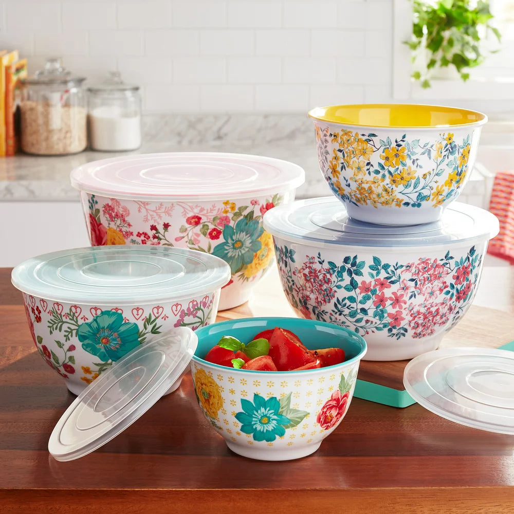 The Pioneer Woman Melamine Mixing Bowl Set, 10-Piece Set, Petal Party