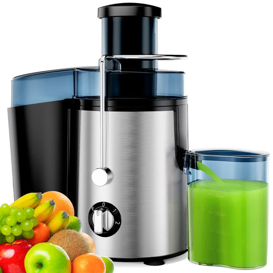 Juicer, 400W Centrifugal Juicer Machine with 3" Feed Chute for Whole Fruits and Vegetables, Juice Extractor Easy to Clean, 3 Speeds Control, Anti-Drip, , Stainless Steel, BPA Free, Silver