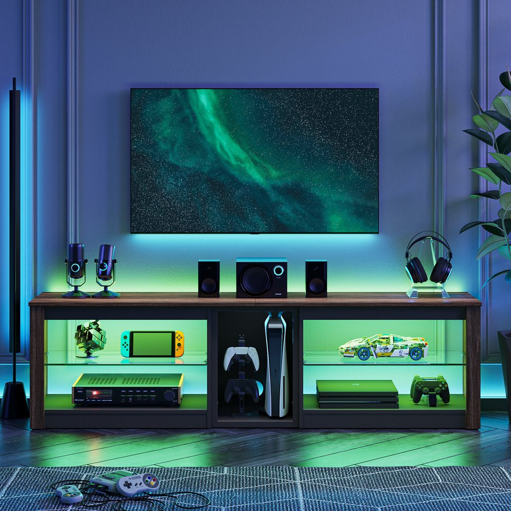 Bestier TV Stand for Tvs up to 70 Inch with LED Lights Entertainment Center for PS5 Walnut