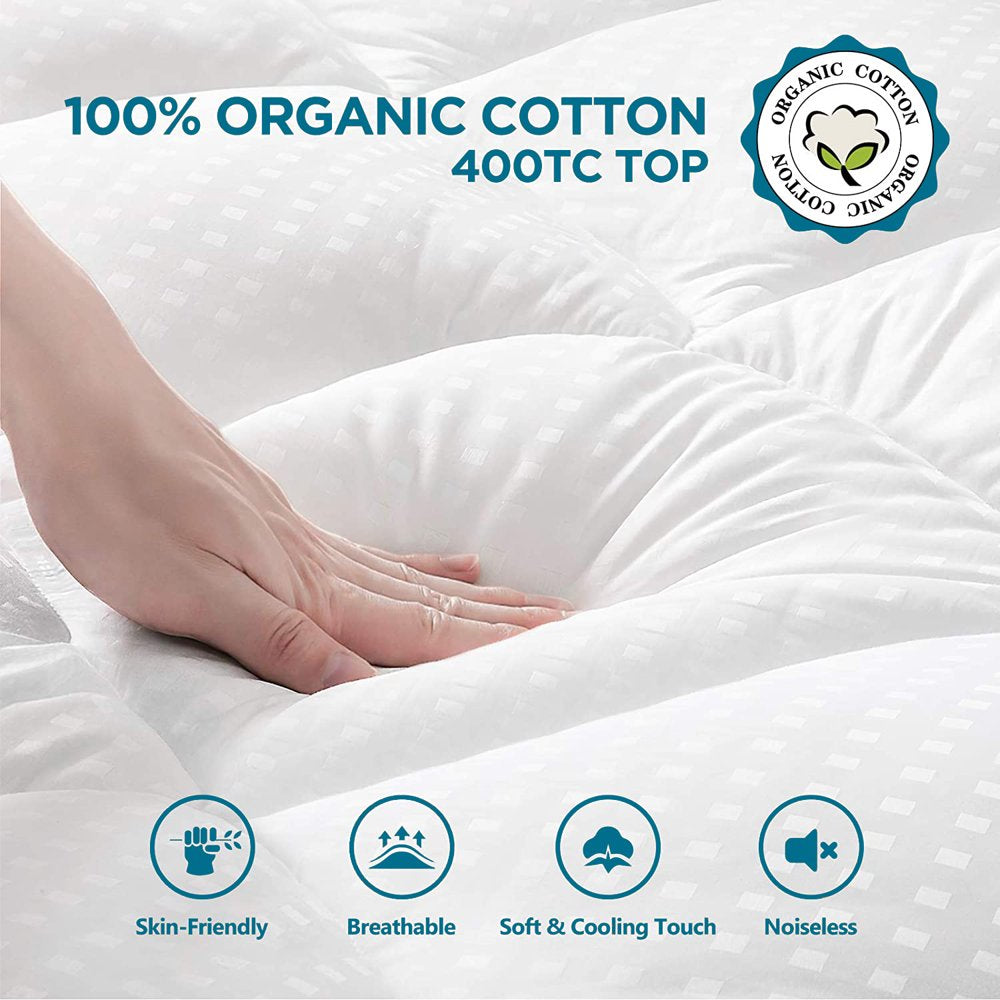 INGALIK Queen Mattress Topper, Extra Thick Cooling Mattress Pad Cover, 400TC Cotton Pillow Top Protector with 8-21" Deep Pocket, Soft 5D Spiral Fiber Padding for Back Pain, White