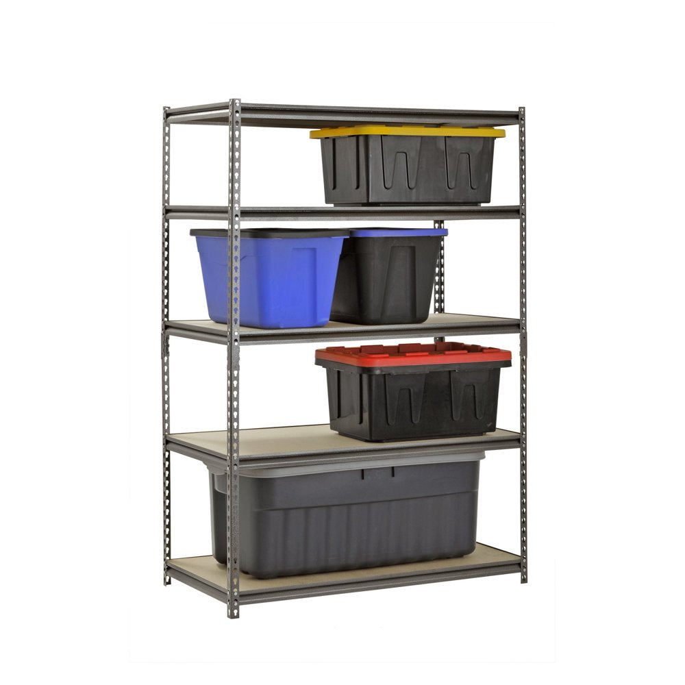 Muscle Rack 48"W x 24"D x 72"H 5-Shelf Steel Freestanding Shelves, Silver-Vein