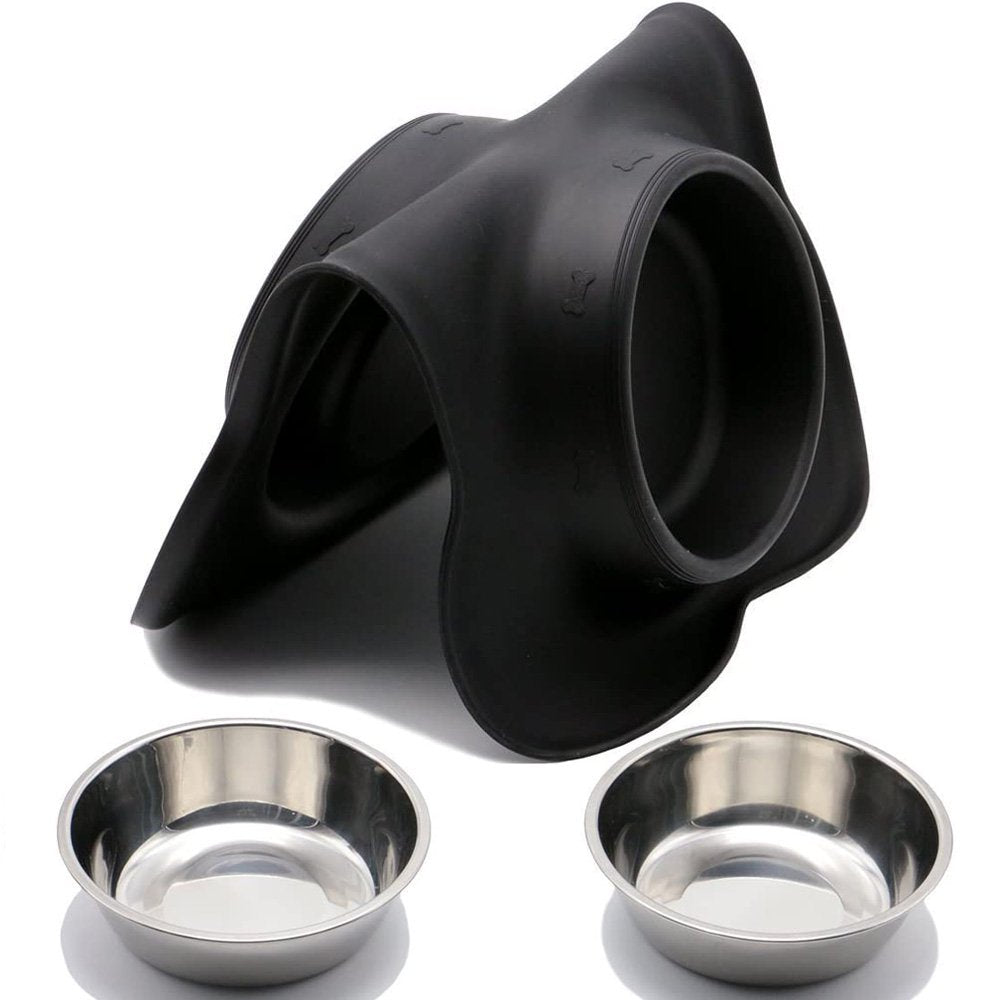 Dog Bowls, Double Dog and Cat Bowls with Anti-Overflow and Anti-Skid Dog Food Mat, Small Dog and Cat Feeding Water and Bowls