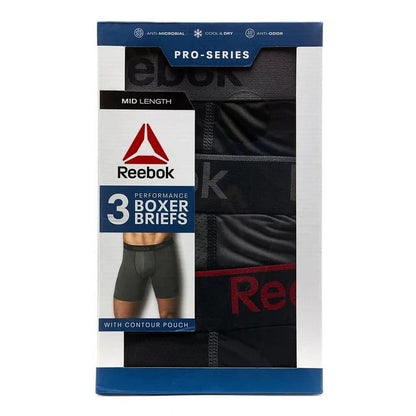 Reebok Men's Pro Series Performance Boxer Brief Extended Length Underwear, 7.5-Inch, 3-Pack