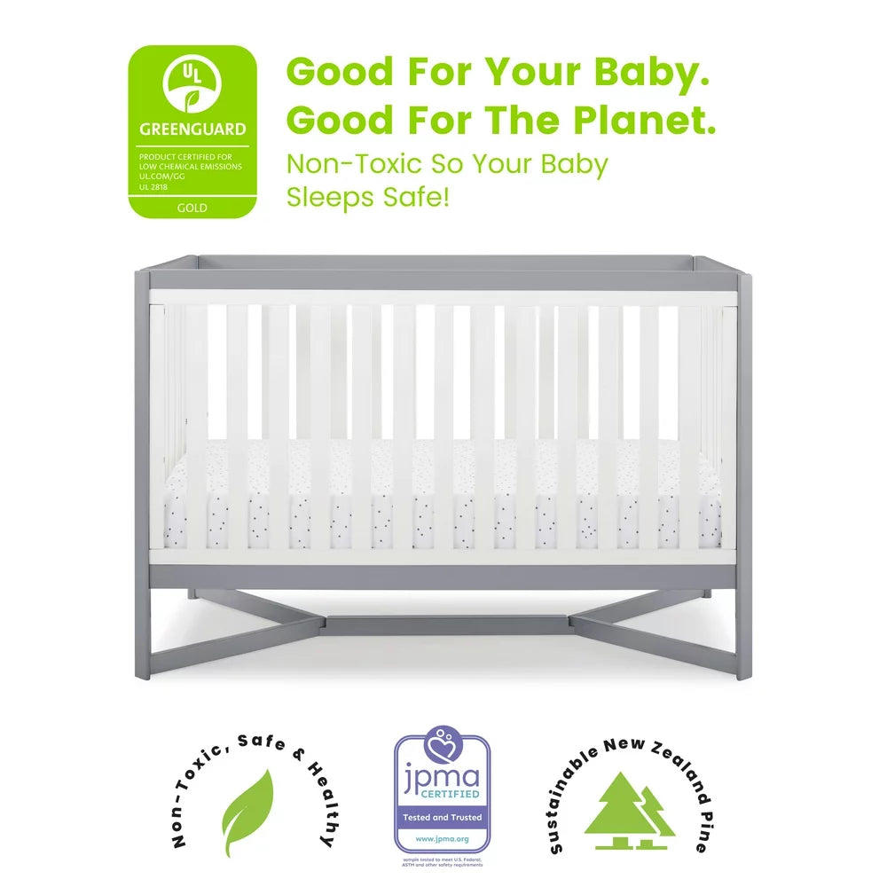 Delta Children Tribeca 4-in-1 Convertible Baby Crib, Greenguard Gold Certified, White/Grey