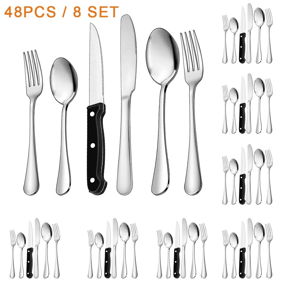 48-Pieces Silverware Set Stainless Steel Flatware Cutlery Utensil Set Spoons