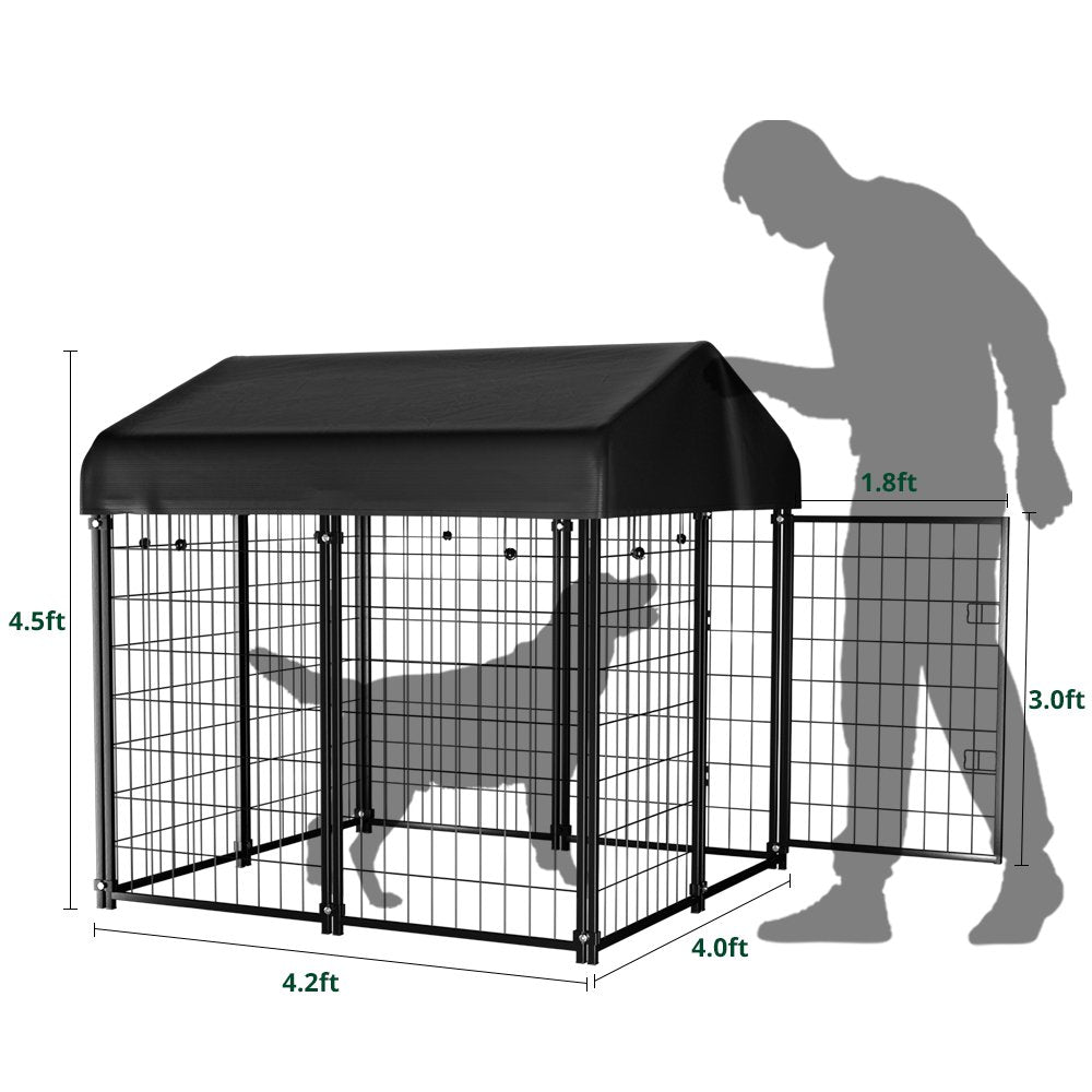 PawGiant Large Outdoor Dog Kennel, 4ft x 4.2ft x 4.5ft Fence with UV-Resistant Oxford Cloth Roof & Secure