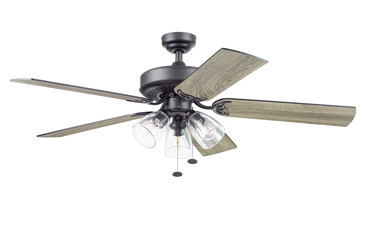 Better Homes & Gardens 52" Matte Black Ceiling Fan with Light, 5 Blades, Pull Chains & Reverse Airflow